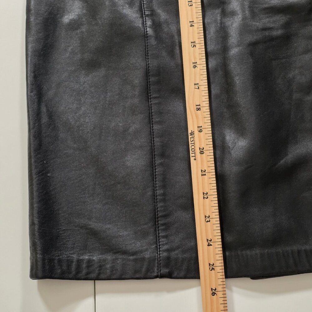 Liz Harbosin Black Leather Skirt 12 VTG Midi Lined Back Zip Slit Canada Bossy - Picture 7 of 16